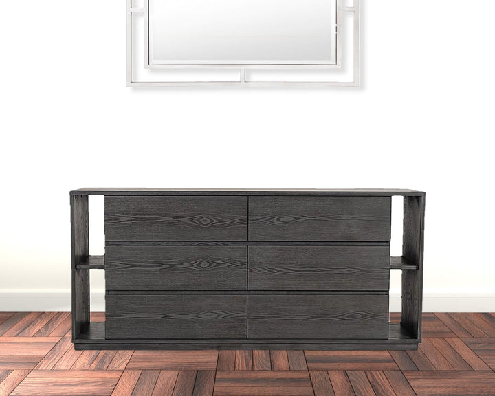 63" Grey Solid Wood Six Drawer Double Dresser Image 7