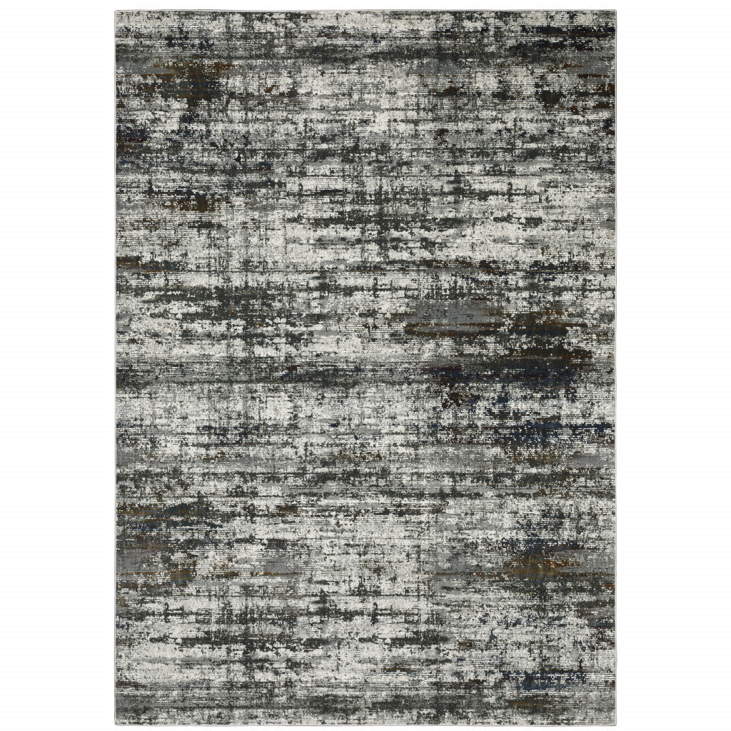 6 X 9 Ivory Charcoal Grey Blue Rust And Brown Abstract Power Loom Stain Resistant Area Rug Image 1