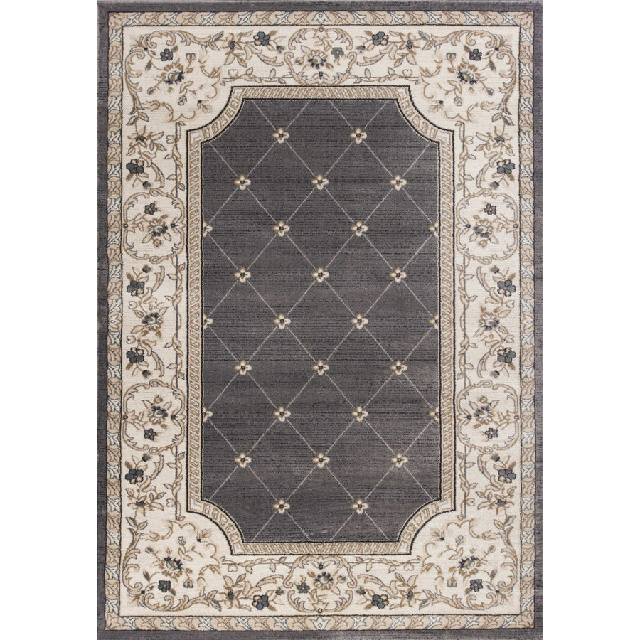 5X8 Grey Ivory Bordered Floral Indoor Area Rug Image 1