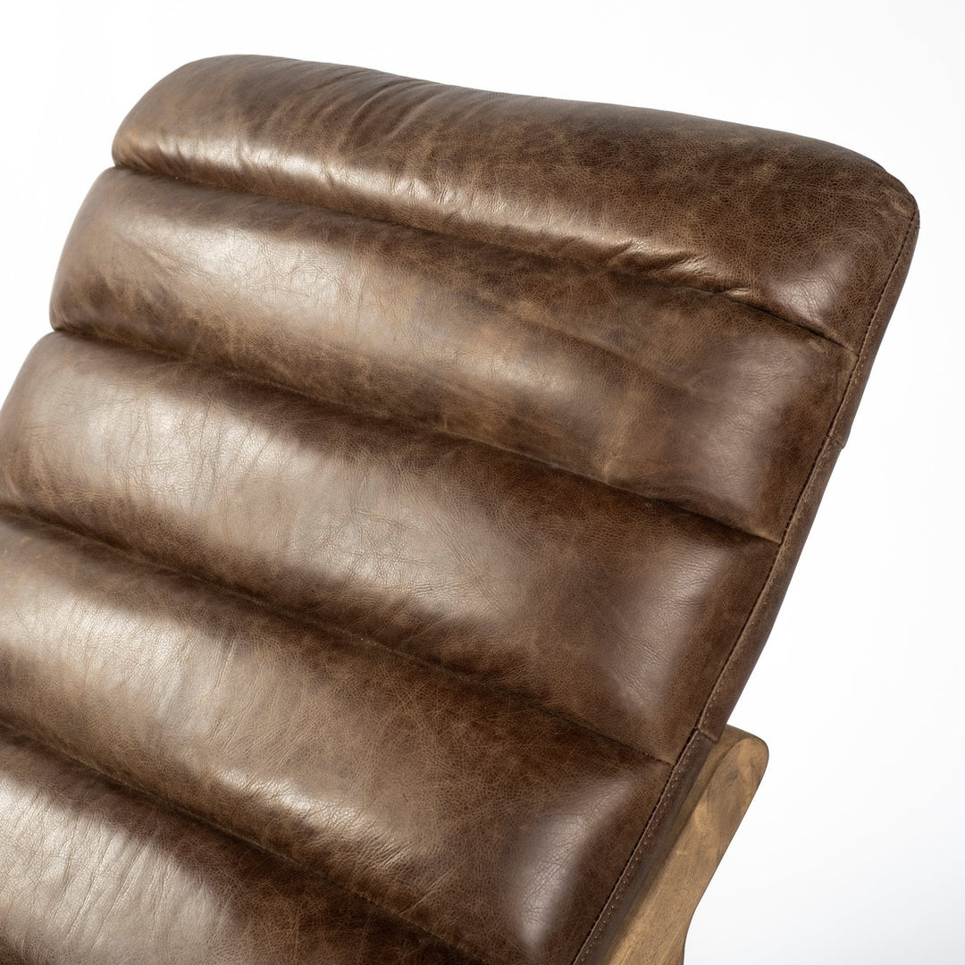 54" Brown And Wood Brown Genuine Leather Tufted Distressed Lounge Chair Image 6