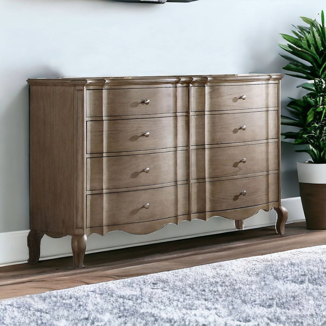 64" Taupe Solid and Manufactured Wood Eight Drawer Double Dresser Image 8