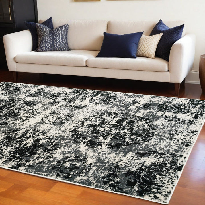 5 x 7 Black and White Abstract Area Rug Image 3