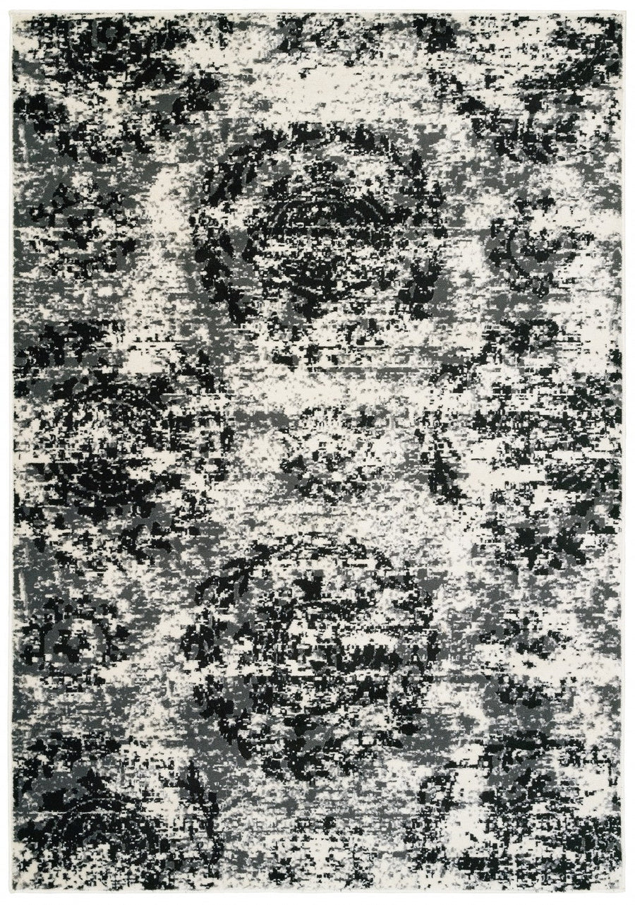 5 x 7 Black and White Abstract Area Rug Image 1