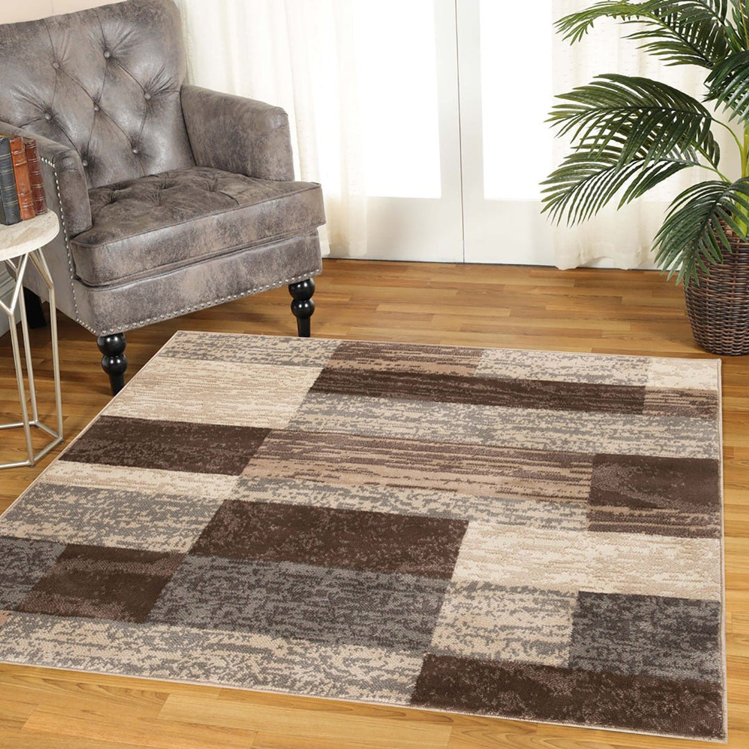 8 Square Slate Square Patchwork Power Loom Stain Resistant Area Rug Image 2