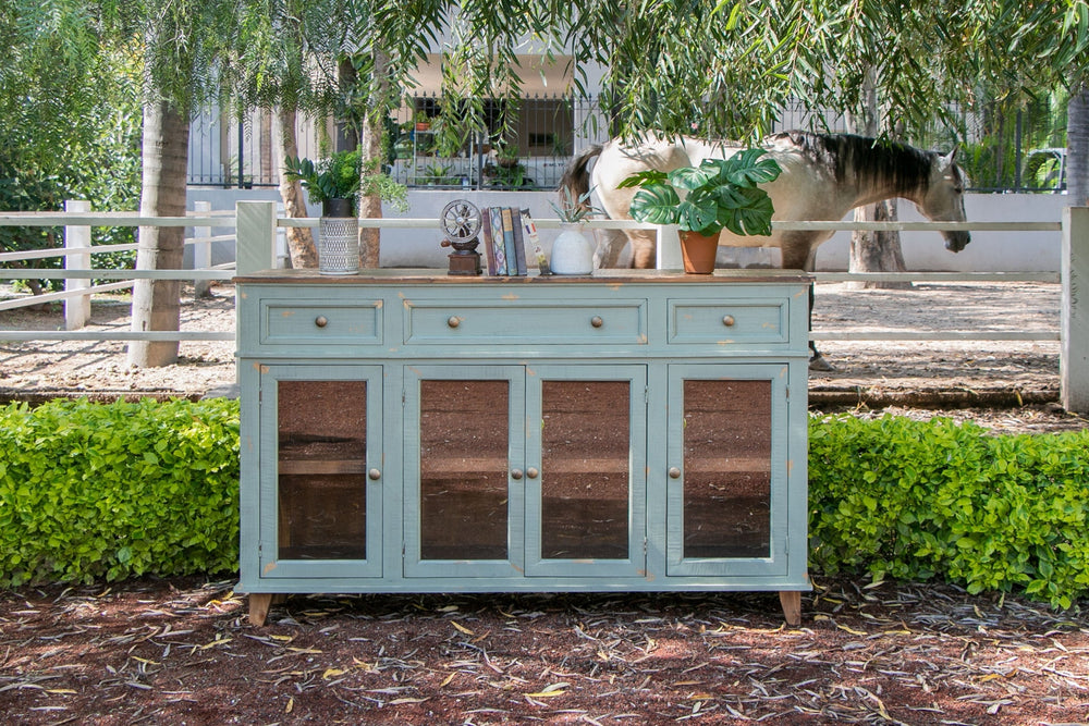 70" Green Solid and Manufactured Wood Distressed Credenza Image 2