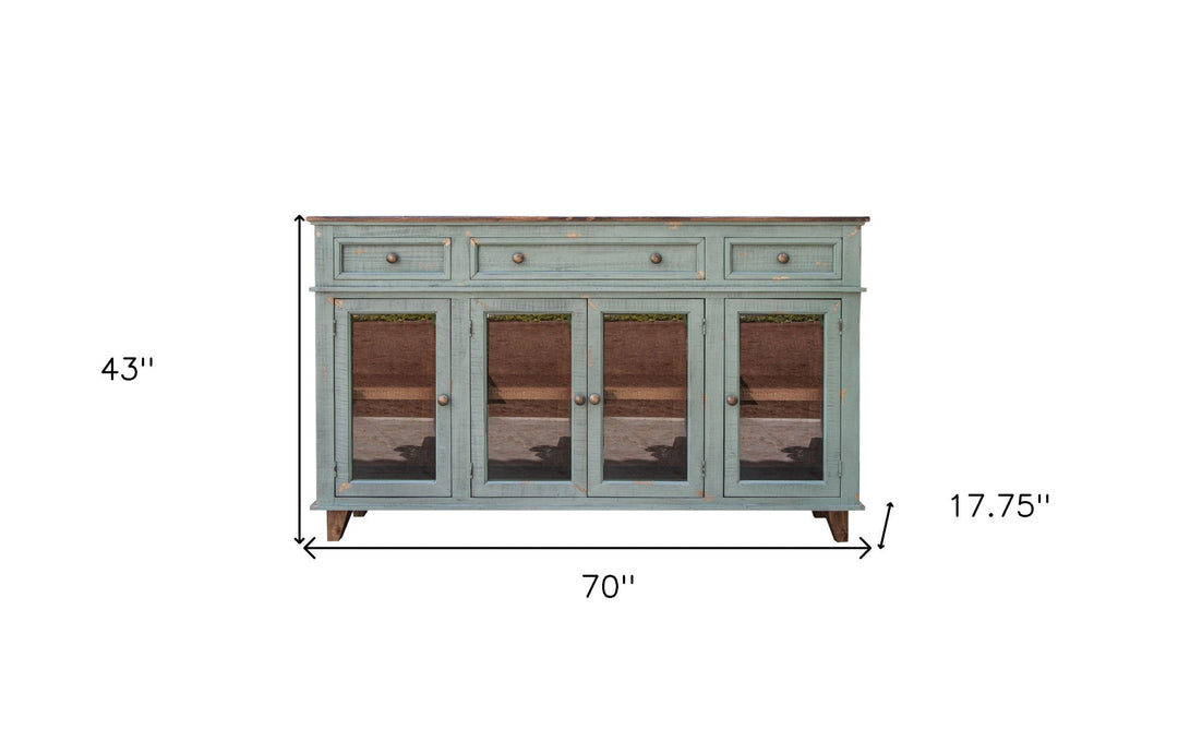 70" Green Solid and Manufactured Wood Distressed Credenza Image 4