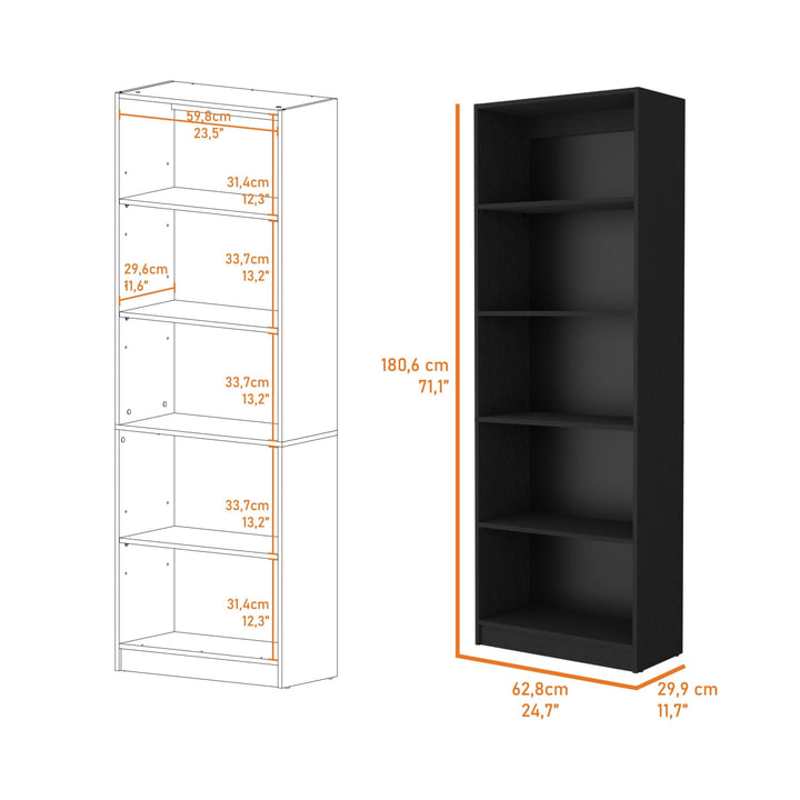 71" Black Five Tier Bookcase Image 3