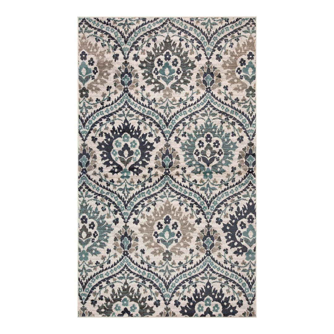 7 X 9 Ivory Blue And Gray Floral Stain Resistant Area Rug Image 1