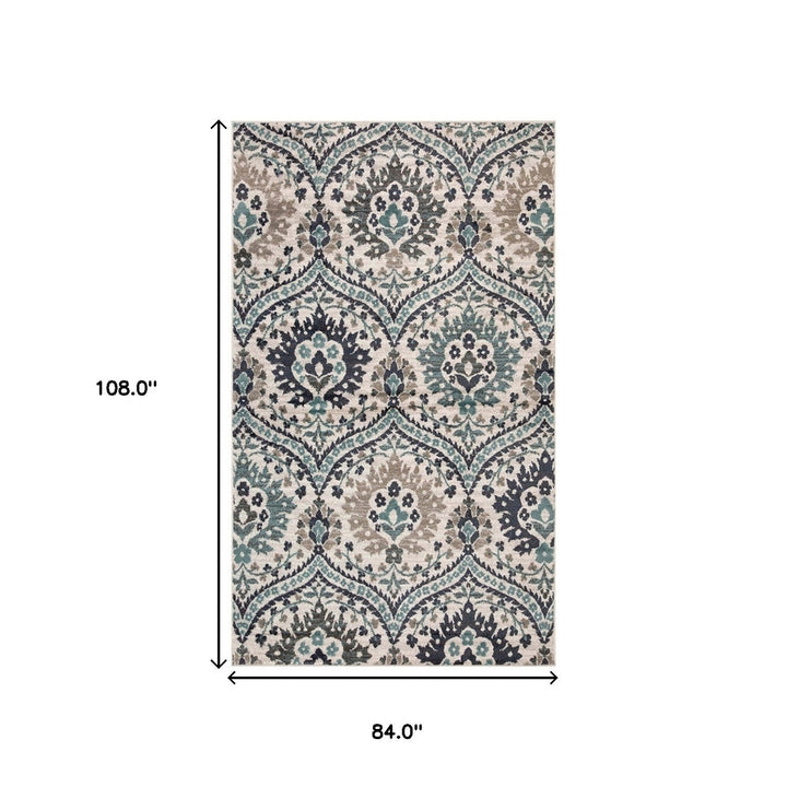 7 X 9 Ivory Blue And Gray Floral Stain Resistant Area Rug Image 7