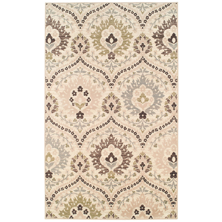 7 X 9 Ivory Gray And Olive Floral Stain Resistant Area Rug Image 1