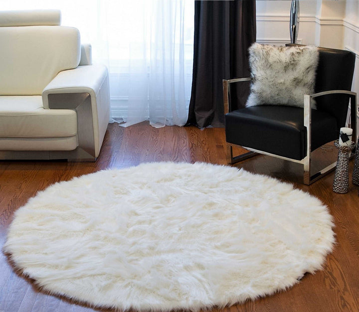 72" Off White Circular Faux faux Area Rug Image 3