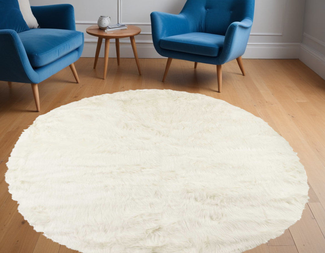 72" Off White Circular Faux faux Area Rug Image 4