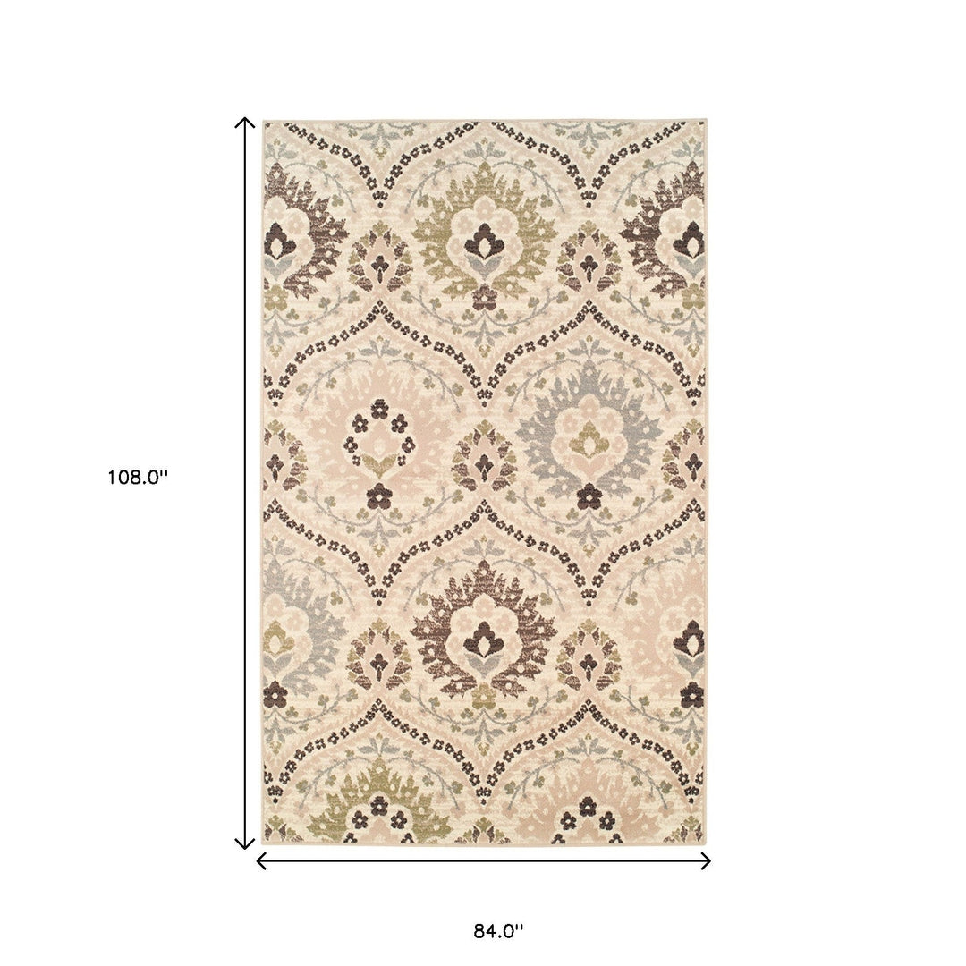 7 X 9 Ivory Gray And Olive Floral Stain Resistant Area Rug Image 7