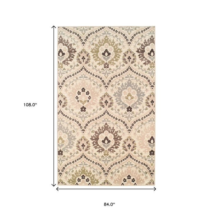 7 X 9 Ivory Gray And Olive Floral Stain Resistant Area Rug Image 7