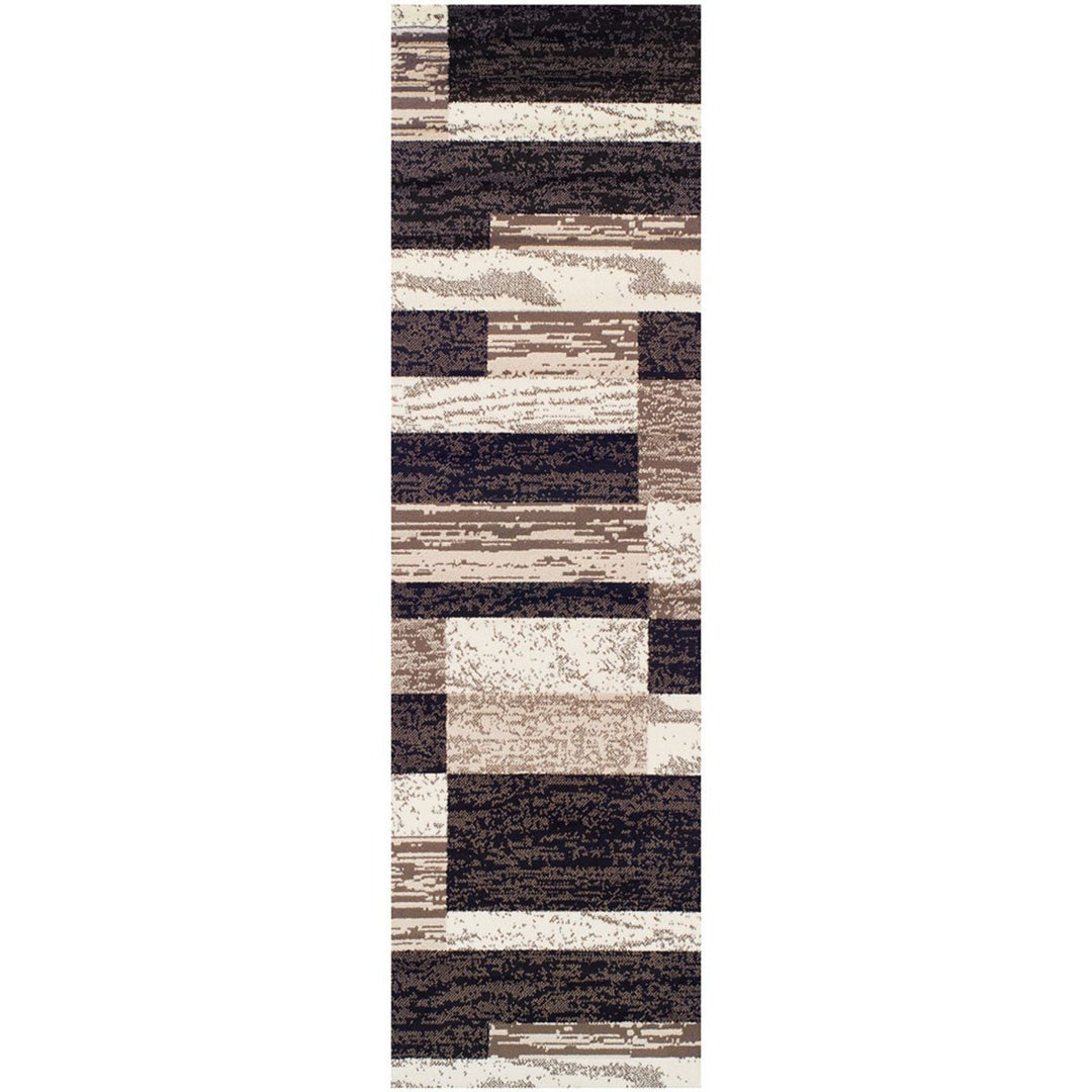 8 Chocolate Patchwork Power Loom Stain Resistant Runner Rug Image 1