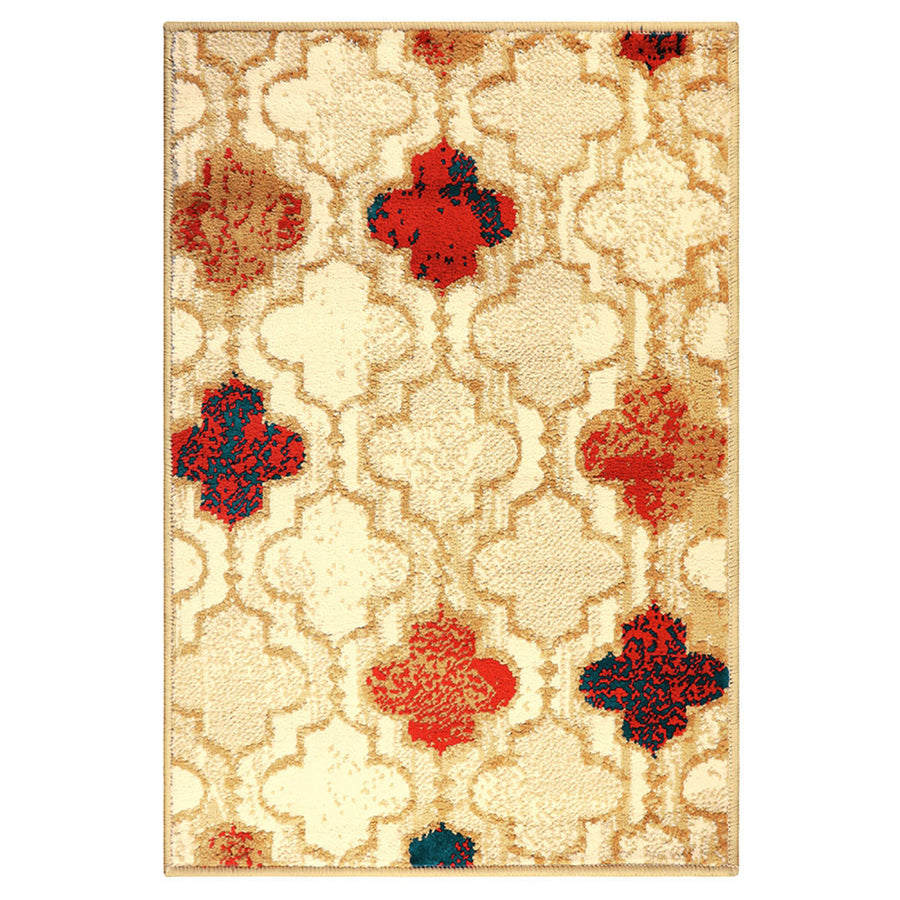 8 X 10 Beige Quatrefoil Power Loom Distressed Stain Resistant Area Rug Image 1