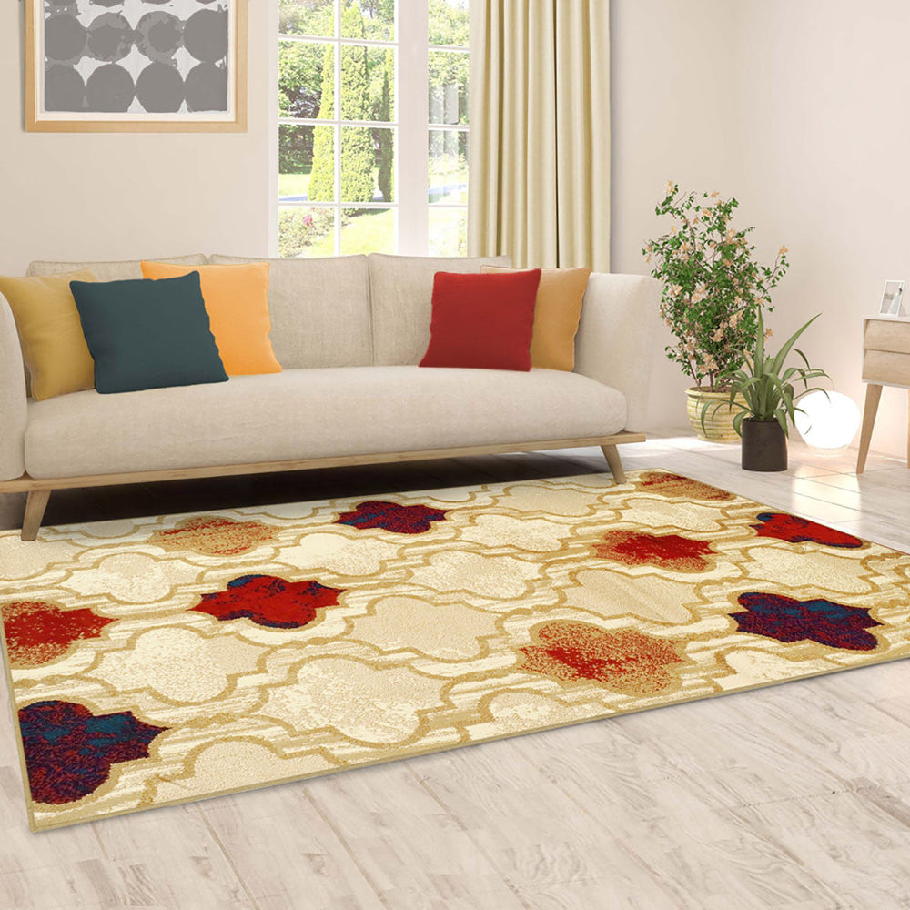 8 X 10 Beige Quatrefoil Power Loom Distressed Stain Resistant Area Rug Image 2