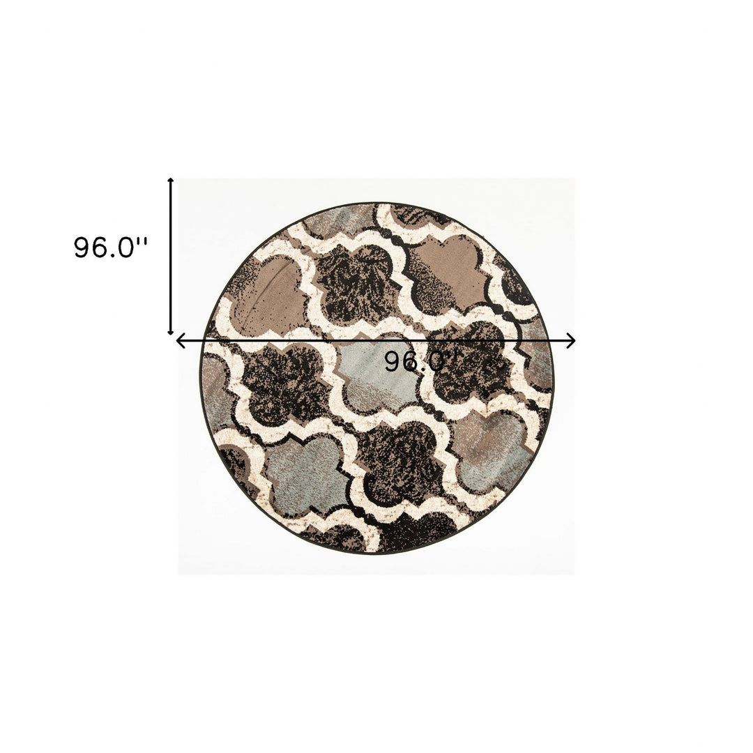 8 Round Chocolate Round Quatrefoil Power Loom Distressed Stain Resistant Area Rug Image 5