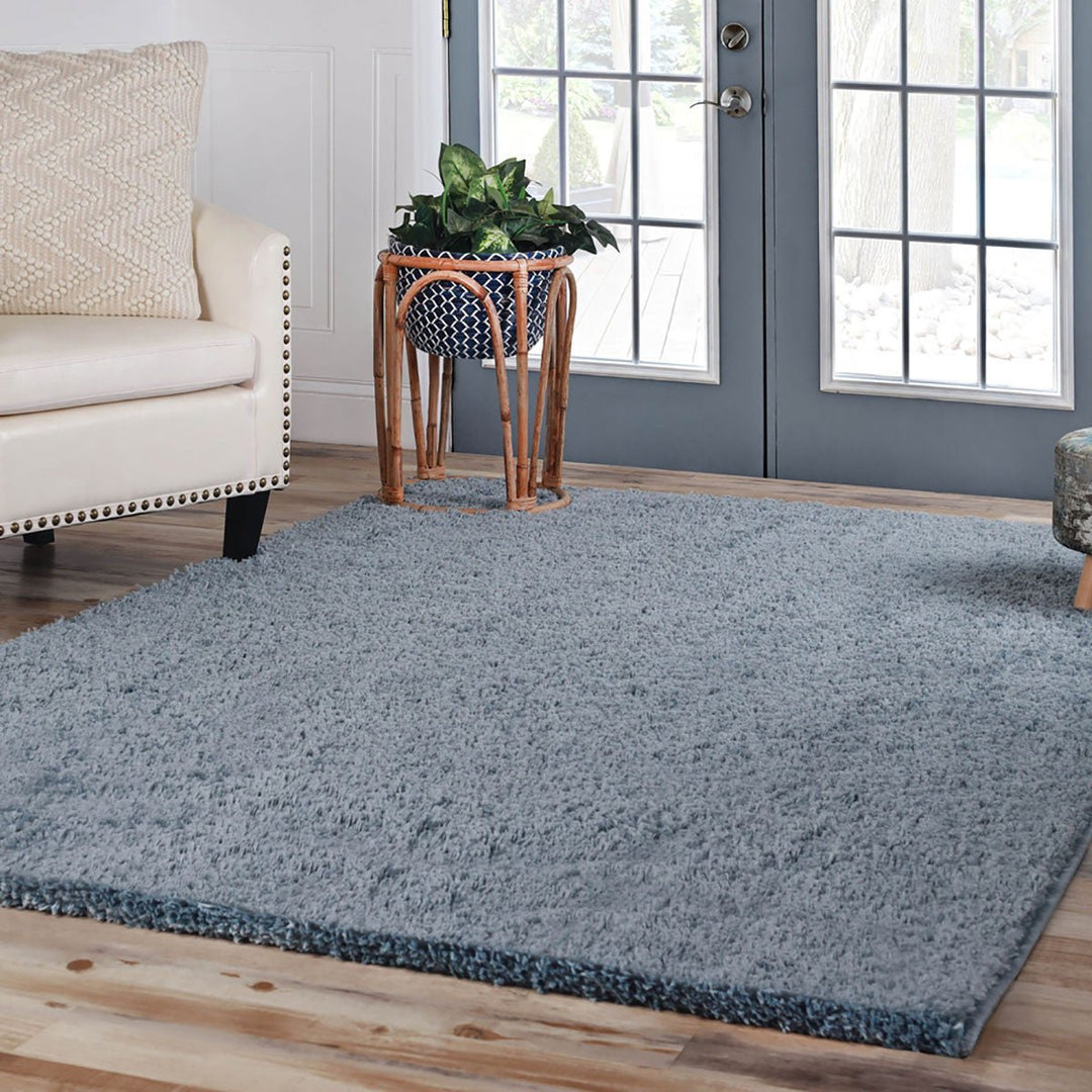 8 X 10 Blue Shag Stain Resistant Area Rug Image 2