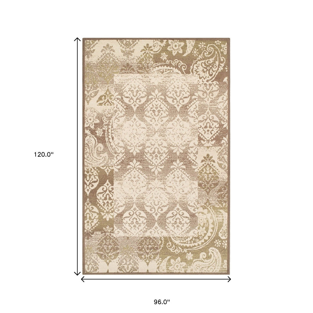 8 X 10 Brown Damask Power Loom Distressed Stain Resistant Area Rug Image 6