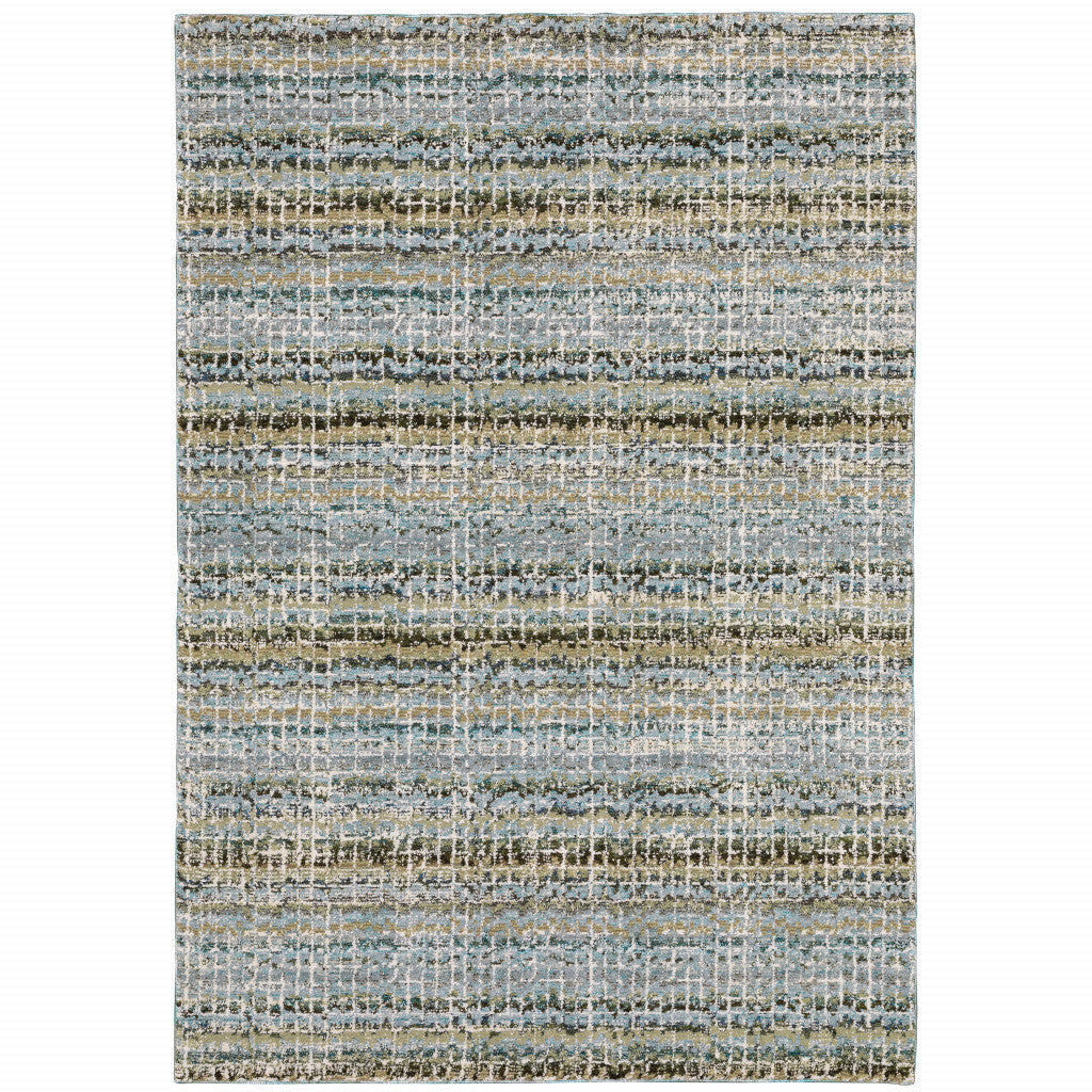 8 x 11 Blue and Ivory Abstract Power Loom Area Rug Image 1