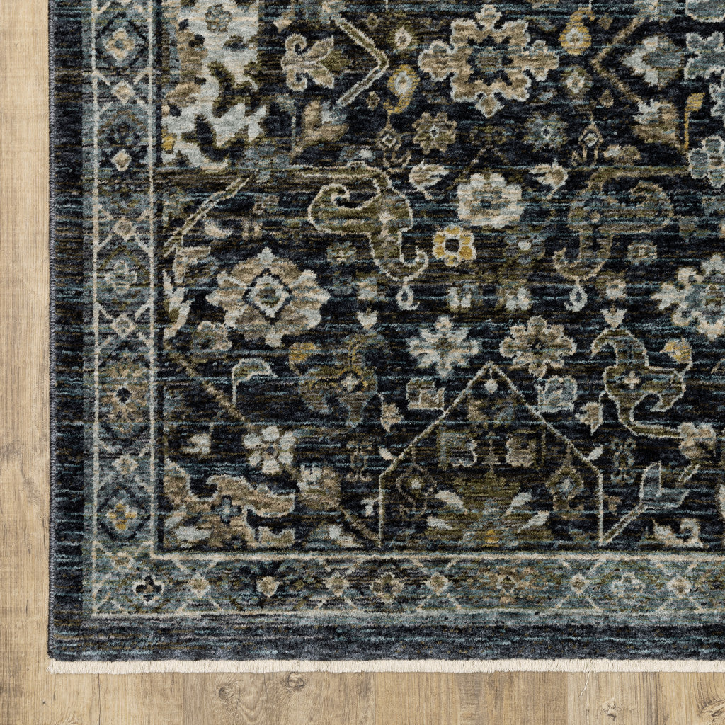 8 X 11 Blue Ivory Grey Gold Green And Brown Oriental Power Loom Stain Resistant Area Rug With Fringe Image 9