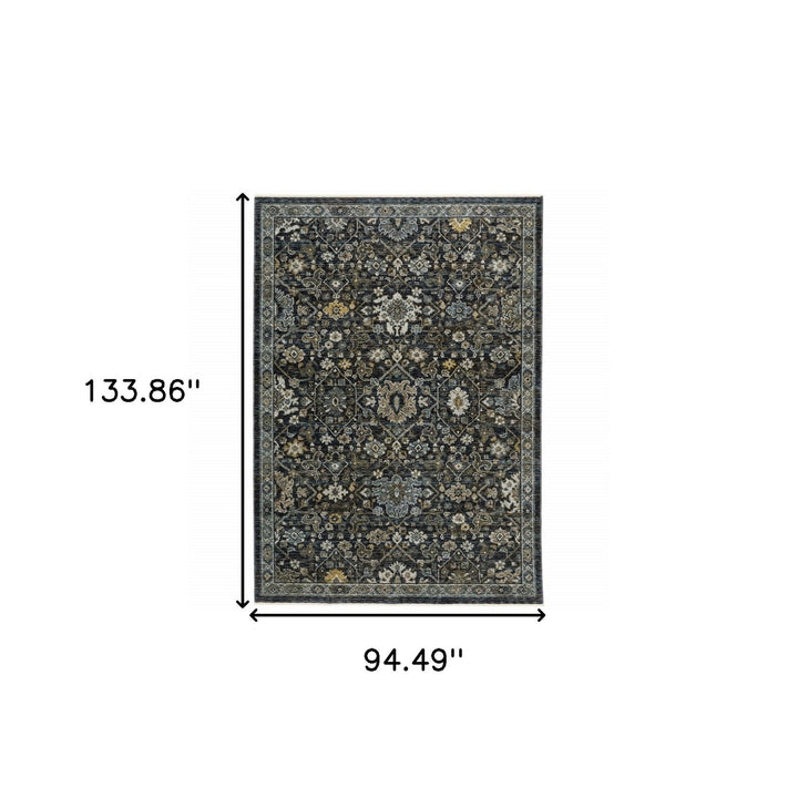 8 X 11 Blue Ivory Grey Gold Green And Brown Oriental Power Loom Stain Resistant Area Rug With Fringe Image 11