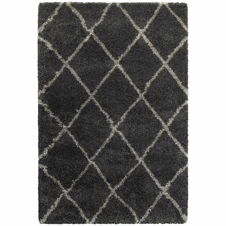 8 X 11 Charcoal And Grey Geometric Shag Power Loom Stain Resistant Area Rug Image 1