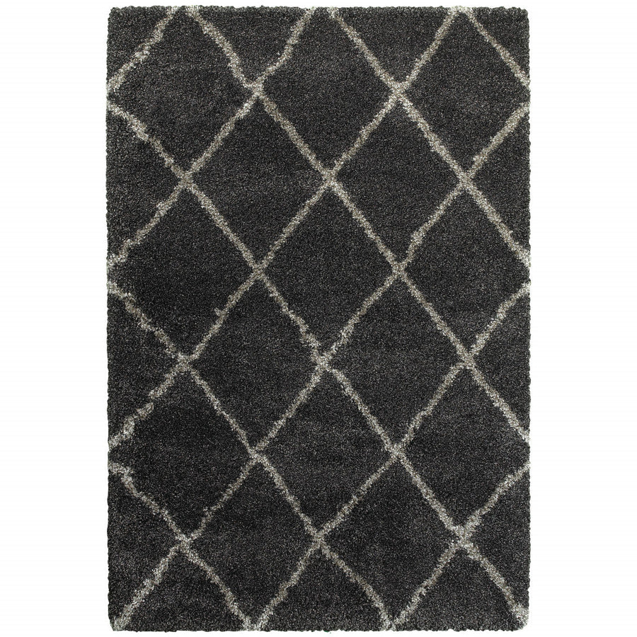 8 X 11 Charcoal And Grey Geometric Shag Power Loom Stain Resistant Area Rug Image 1