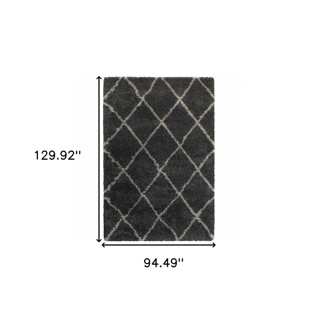 8 X 11 Charcoal And Grey Geometric Shag Power Loom Stain Resistant Area Rug Image 5