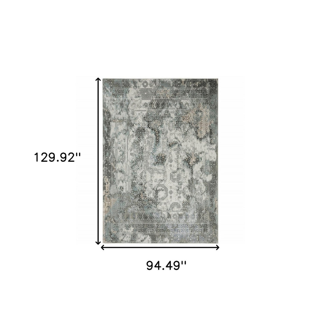 8 X 11 Ivory Grey Charcoal Blue And Rust Oriental Power Loom Stain Resistant Area Rug Image 4