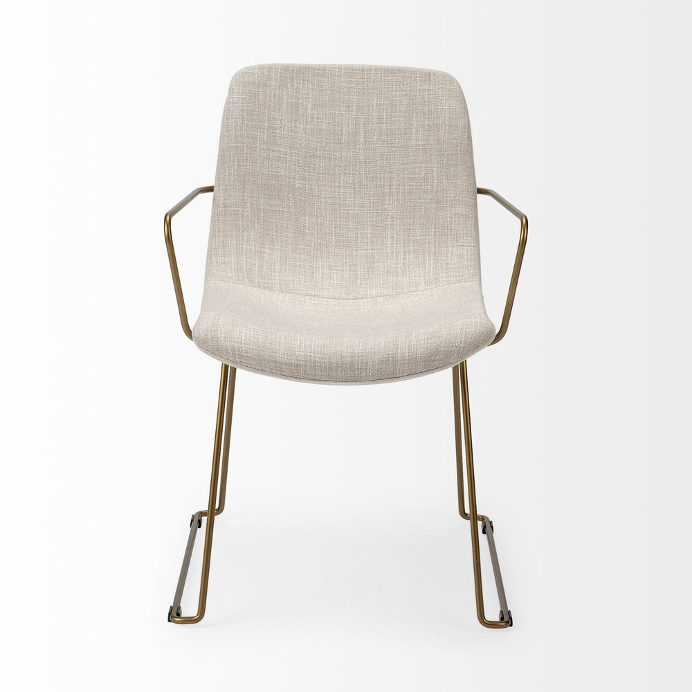 Cream And Gold Upholstered Fabric Dining Arm Chair Image 2