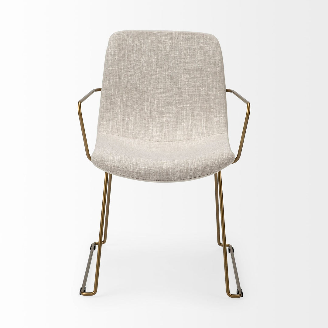 Cream And Gold Upholstered Fabric Dining Arm Chair Image 2