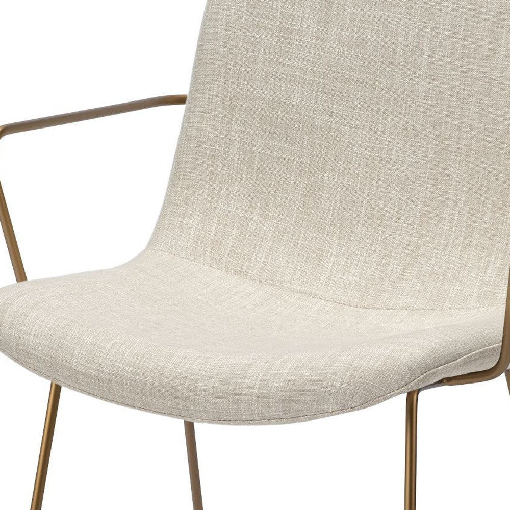 Cream And Gold Upholstered Fabric Dining Arm Chair Image 9