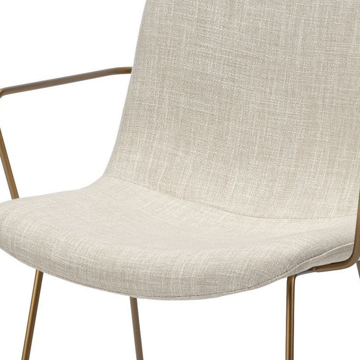 Cream And Gold Upholstered Fabric Dining Arm Chair Image 9