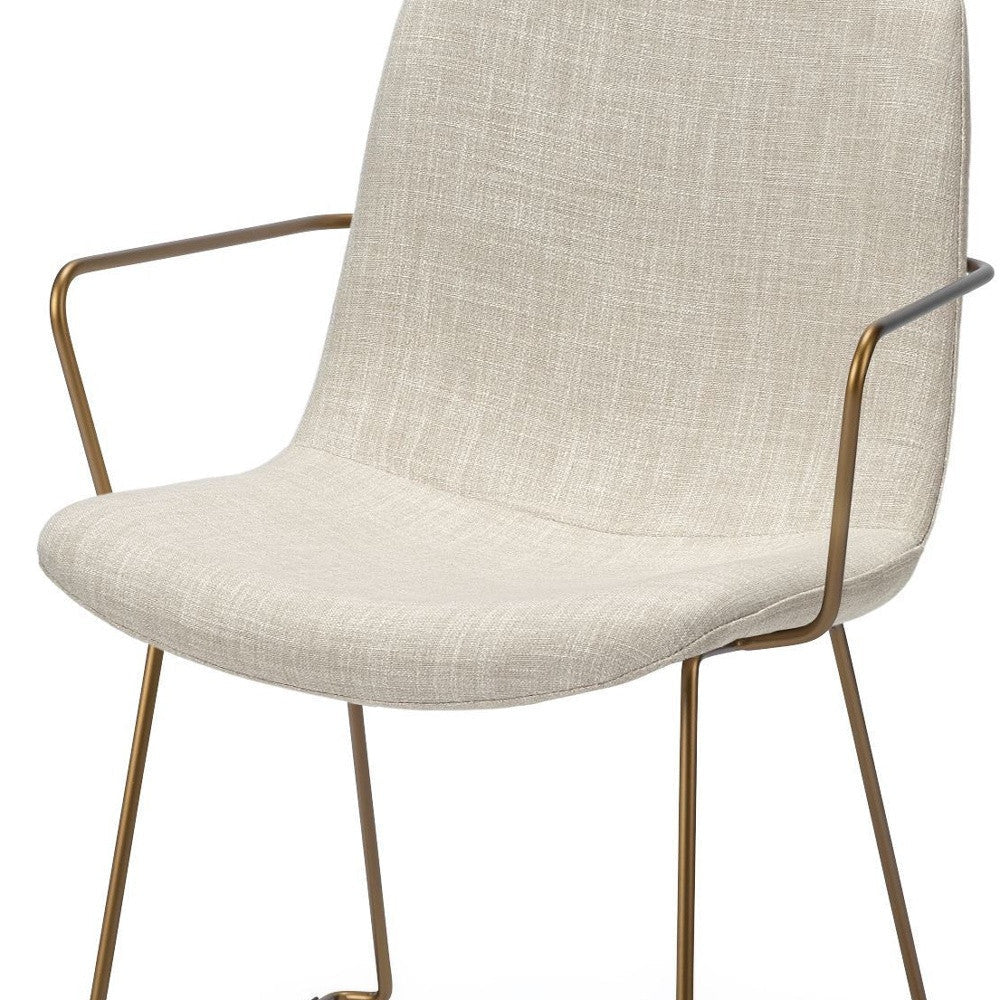 Cream And Gold Upholstered Fabric Dining Arm Chair Image 10