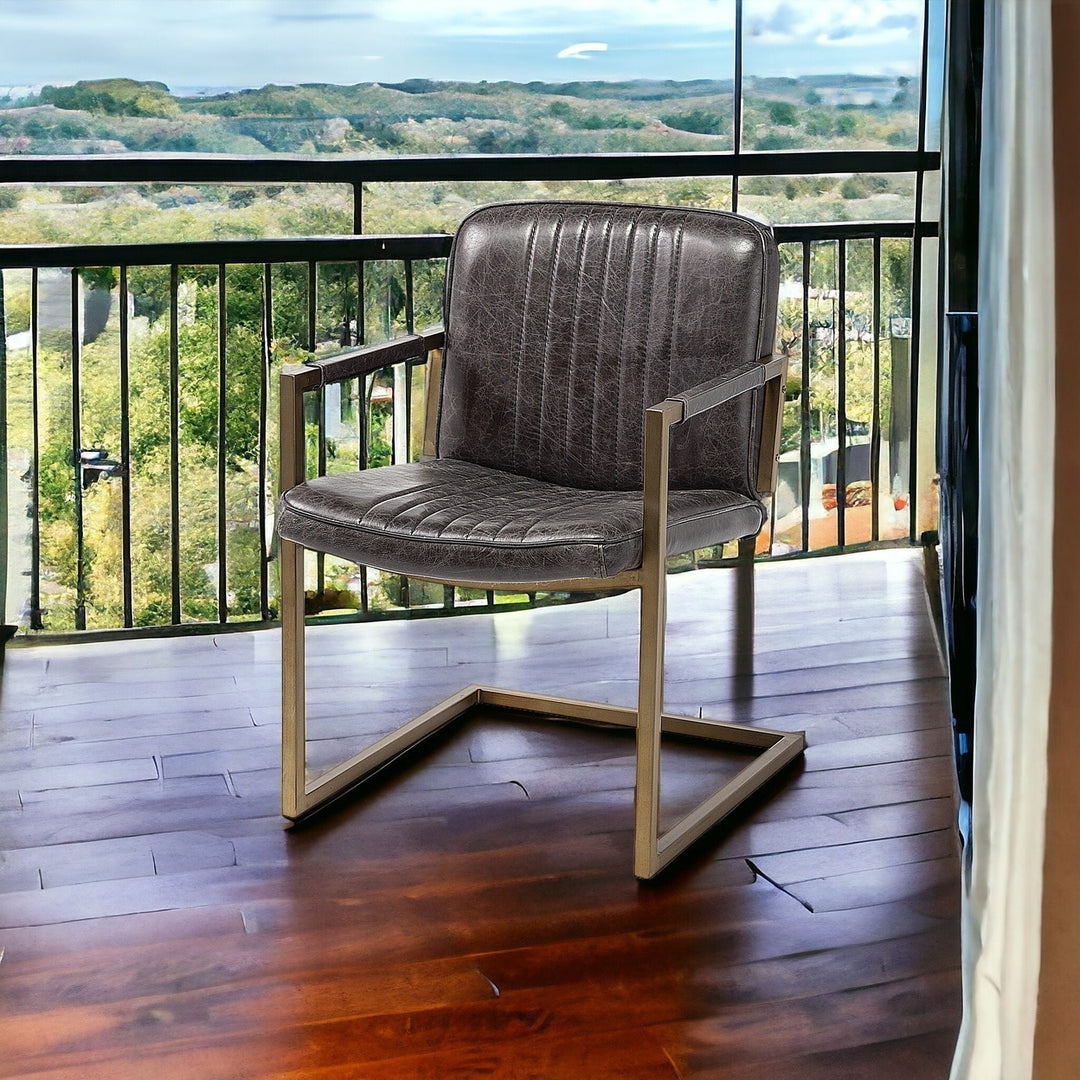 Black Leather Seat Accent Chair With Brass Frame Image 10