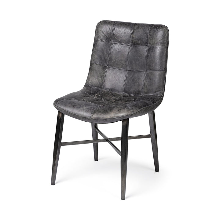 Black Upholstered Leather Dining Side Chair Image 1