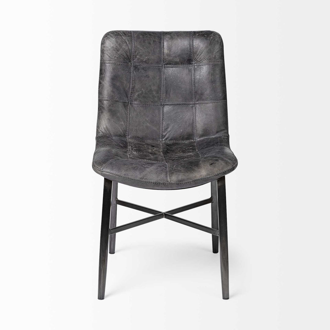 Black Upholstered Leather Dining Side Chair Image 2