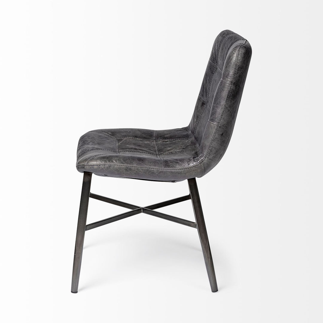 Black Upholstered Leather Dining Side Chair Image 3