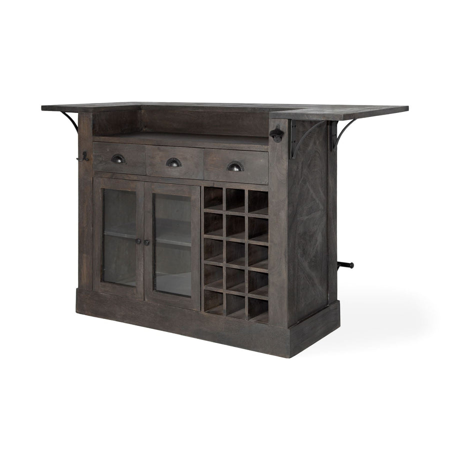 Gray Solid Wood Kitchen Island With Wine Bottle Storage Image 1