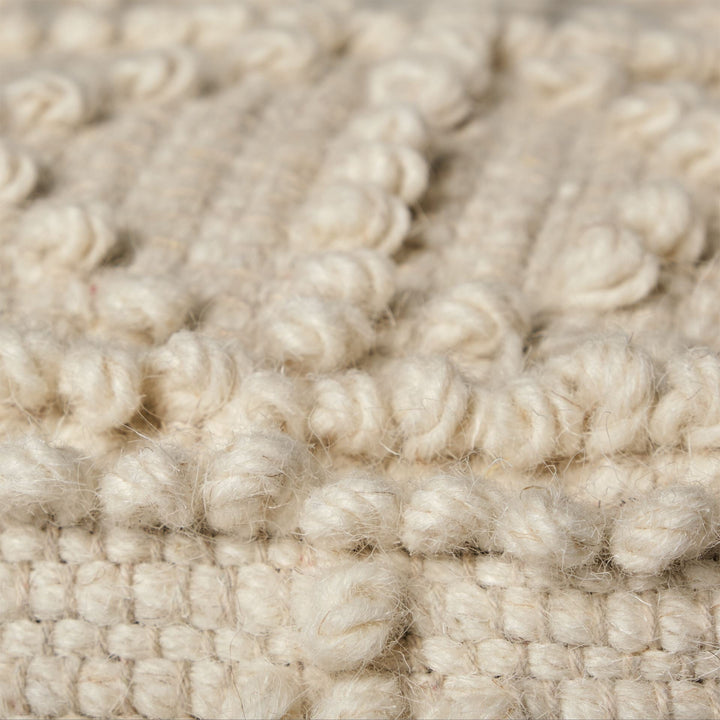 Ivory Wool Sqaure Pouf With Popcorn Detail Image 3