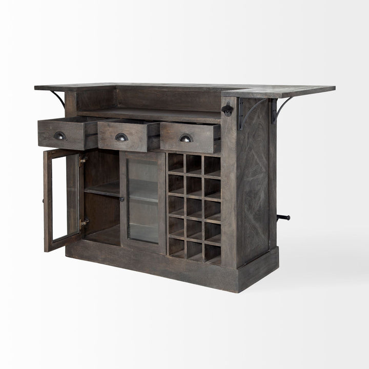 Gray Solid Wood Kitchen Island With Wine Bottle Storage Image 6