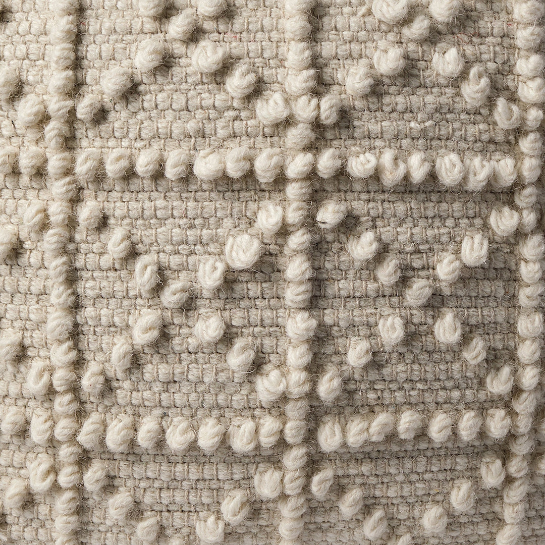 Ivory Wool Sqaure Pouf With Popcorn Detail Image 4