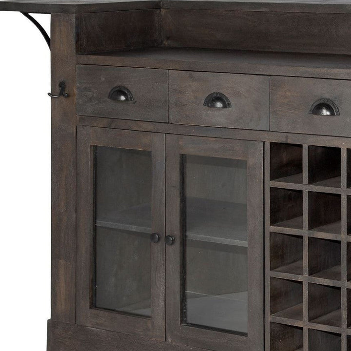 Gray Solid Wood Kitchen Island With Wine Bottle Storage Image 9