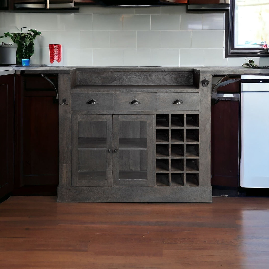 Gray Solid Wood Kitchen Island With Wine Bottle Storage Image 12