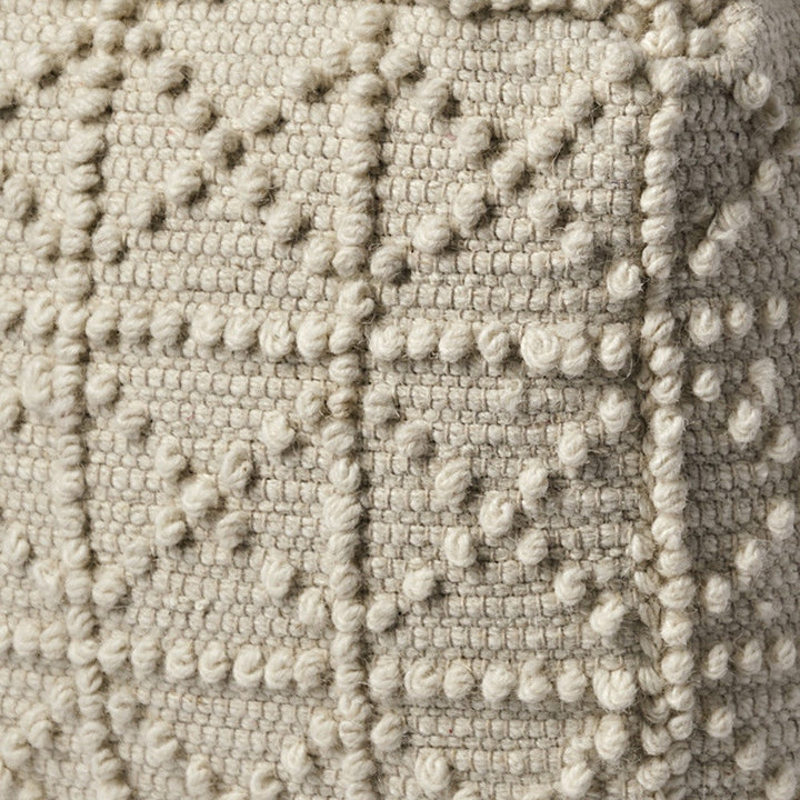 Ivory Wool Sqaure Pouf With Popcorn Detail Image 9