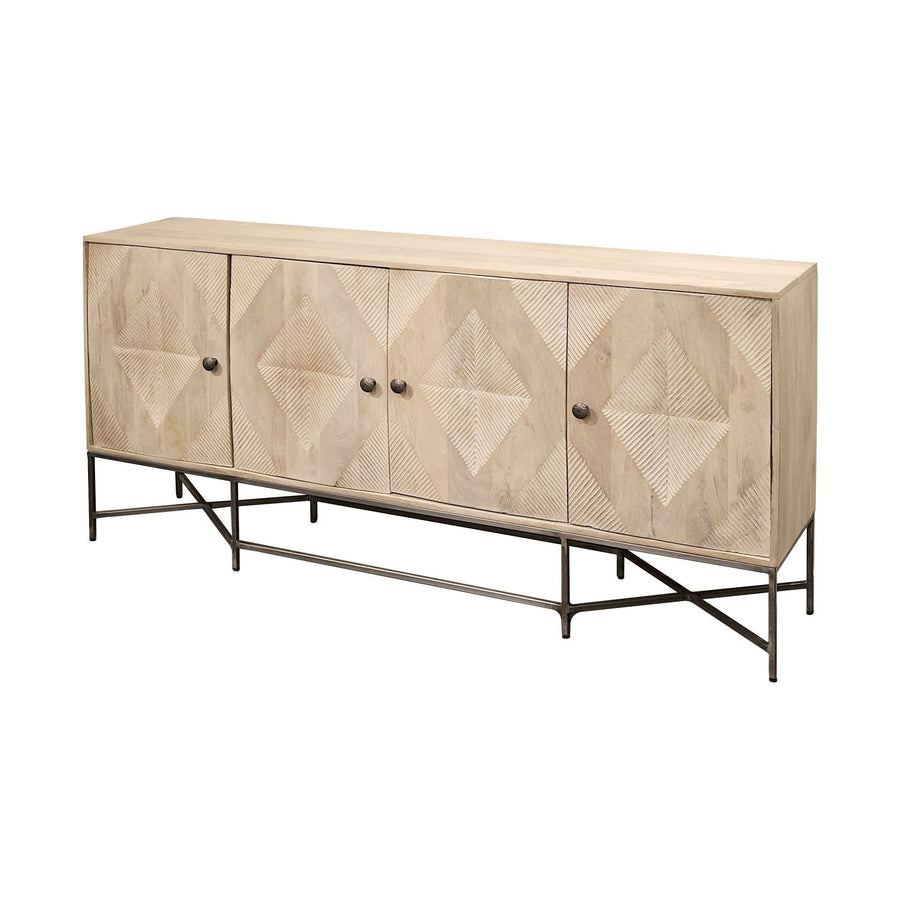 Light Brown Solid Mango Wood Sideboard With 4 Cabinet Doors Image 1