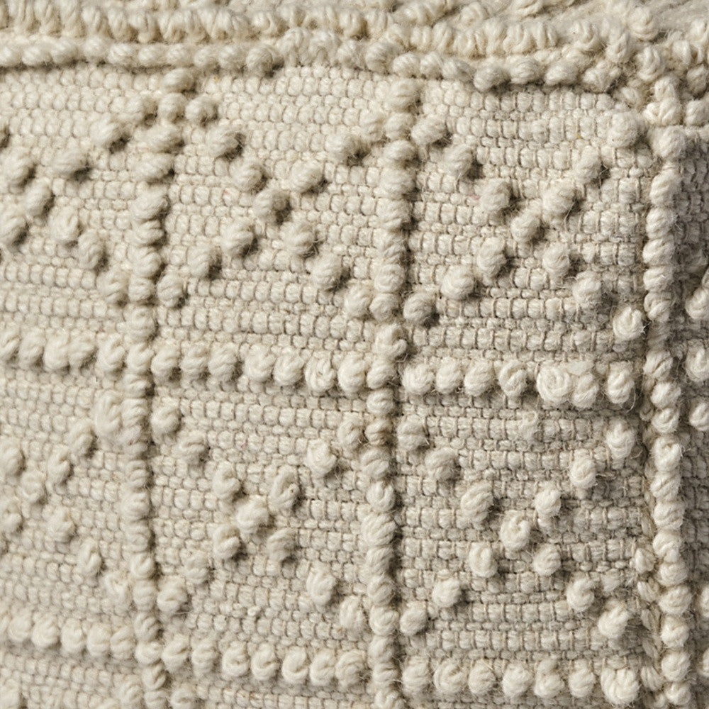 Ivory Wool Sqaure Pouf With Popcorn Detail Image 11