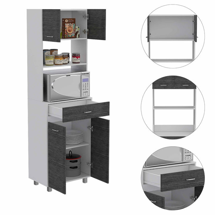 Modern Gray Stria Tall Kitchen Cart Image 5